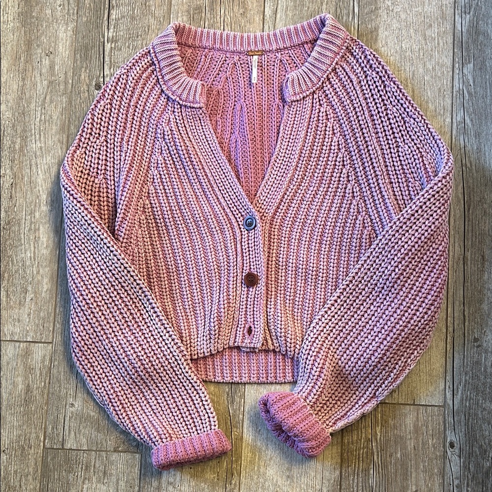 Free People lavender orchid chunky cropped cardigan NWOT Sz M